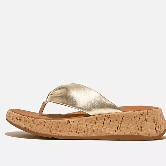 NEW FITFLOP F Mode Twist Cork Flatform Sandals With Toe Thongs Platino 462tn - Picture 2 of 13